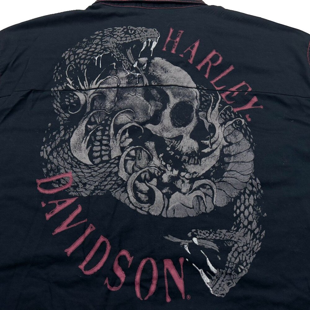 Harley Davidson XXL Men's Skull Snake Black Red Short Sleeve Button Shirt